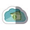 sticker cloud tridimensional in cumulus shape with stacked banknote