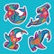 Sticker collection. Hammerhead sharks with decorative flowers ornaments inside