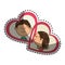 Sticker color silhouette with her and him in hearts frames