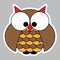 Sticker - colored cute owl with big squinting eyes