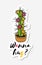 Sticker with colored funny cute cactus.