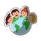 Sticker colorful world with family faces