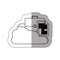 sticker contour cloud in cumulus shape with briefcase and document with fold