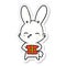 sticker of a curious bunny cartoon with present