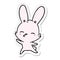 sticker of a curious waving bunny cartoon