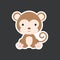 Sticker of cute baby monkey sitting. Adorable jungle animal character for design of album, scrapbook, card, poster, invitation