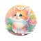 Sticker cute kitten smile watercolor colorful