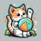 Sticker, Cute little White tabby cat, vector, colorful design, white Background, highly detailed, 8K, photo, wallpaper, vibrant