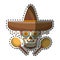 Sticker decorative ornamental sugar skull with mexican hat and maracas