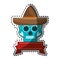 Sticker decorative ornamental sugar skull with ribbon an mexican hat