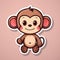 Sticker with die-cut in the form of funny monkey, kawaii color background, pastel colors