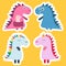 Sticker dinosaur. Cool dinosaur vector design. Baby design. Dino birthday set. Dinosaur funny cartoon, vector