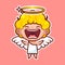 Sticker emoji emoticon, emotion joy, shouting vector isolated illustration happy character sweet divine entity, cute