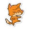 sticker of a friendly cartoon fox dancing