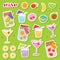 Sticker Fruit Juice Drink Cocktail Fresh Cute cartoon Design Vector