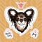 Sticker glamorous dog. Russian Toy Terrier small breed of dog. Modern illustration for stickers, embroidery, badges