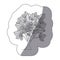 sticker gray color leafy tree plant with ramifications