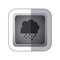 sticker gray square button with silhouette cumulus of clouds with rain