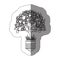 sticker grayscale contour with light bulb base with leafy tree