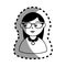Sticker with half body woman monochrome with long hair and glasses