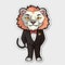 Sticker, happy colorful Lion wearing tuxedo, kawaii, contour, vector, white background