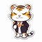 Sticker, happy colorful Tiger wearing tuxedo, kawaii, contour, vector, white background