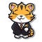 Sticker, happy colorful Tiger wearing tuxedo, kawaii, contour, vector, white background