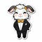 Sticker, happy colourful Goat wearing tuxedo, kawaii, contour, vector, white background