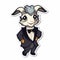 Sticker, happy colourful Goat wearing tuxedo, kawaii, contour, vector, white background