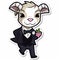 Sticker, happy colourful Goat wearing tuxedo, kawaii, contour, vector, white background