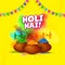 Sticker Hindi Language Text Holi Hai It`s Holi With Clay Pots Full Of Color Powder Gulal, Silhouette People Playing Colors