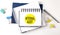 Sticker with INTERNAL AUDIT text on notebooks on white background