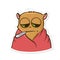 Sticker for messenger with funny animal. Hamster with a thermometer in his mouth. High temperature, fever, sickness icon