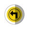 sticker metallic realistic yellow circular frame turn left traffic sign