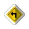 sticker metallic realistic yellow diamond frame turn left traffic sign