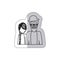 sticker monochrome contour half body with dad with beard and glasses and daughter with braided hair