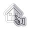 sticker monochrome contour house with hand thumb up