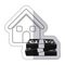 sticker monochrome contour house with many dollars bill stack