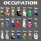 Sticker occupation icons posed stacked