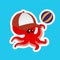 Sticker, of Octopus Wears A Hat While Throwing the Ball Cartoon, Cute Funny Character, Flat Design