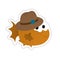 Sticker of Orange Puffer Fish Wearing a Brown Hat Cartoon, Cute Funny Character, Flat Design