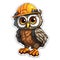 A sticker of an owl wearing a hard hat.