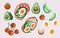 Sticker pack, Toasts with avocado, tomato and egg, Raster illustration, Procreate sketch