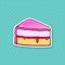 Sticker a piece of cake with pink glaze cream fondant and confiture