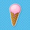 Sticker pink ice ball cream in the waffle cone