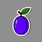 Sticker Ripe Tasty Plum. Vector isolated emblem or label