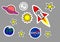 STICKER ROCKET SPACE  PLANET  MOON  SUN AND STARS PATCHES VECTOR