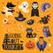 Sticker set with cartoon characters and elements for Halloween