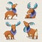 Sticker set of cute cartoon hand drawn elks