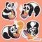 Sticker set of cute pandas eating ramen noodles